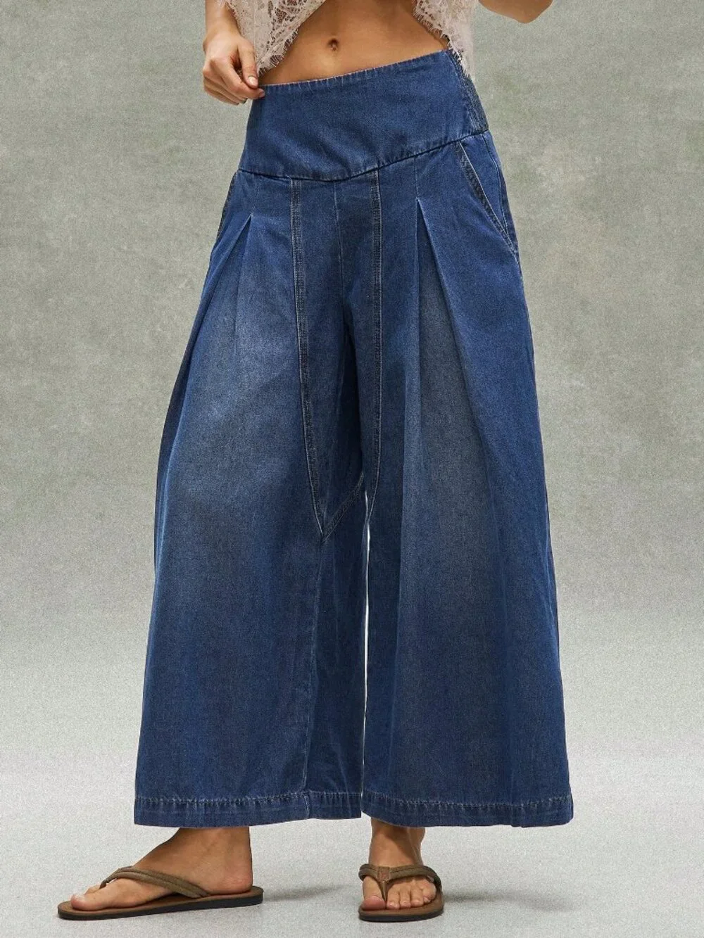 Blue Casual Women's Woven Denim Loose Fit Long Pants